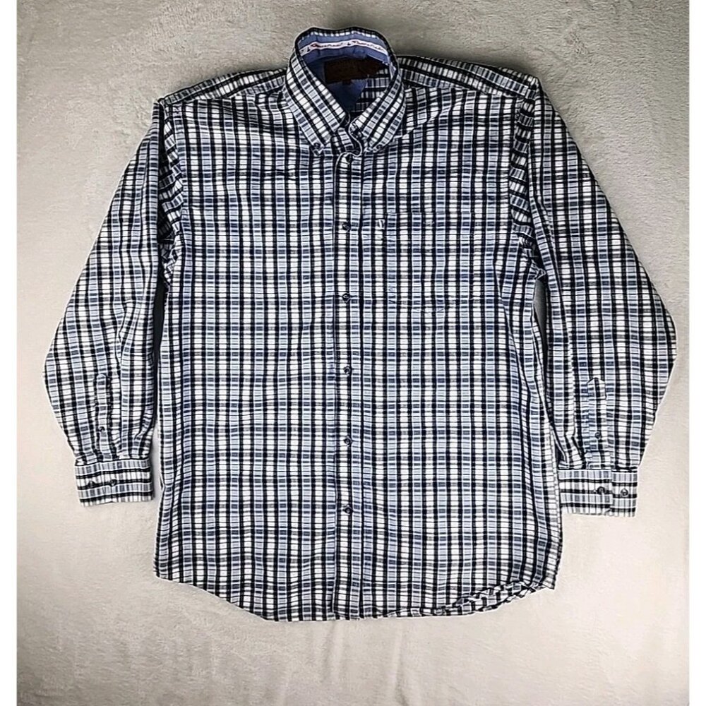 Coyote Mood Shirt‎ Mens Large White/Blue Square Plaid Long Sleeve Snap Western